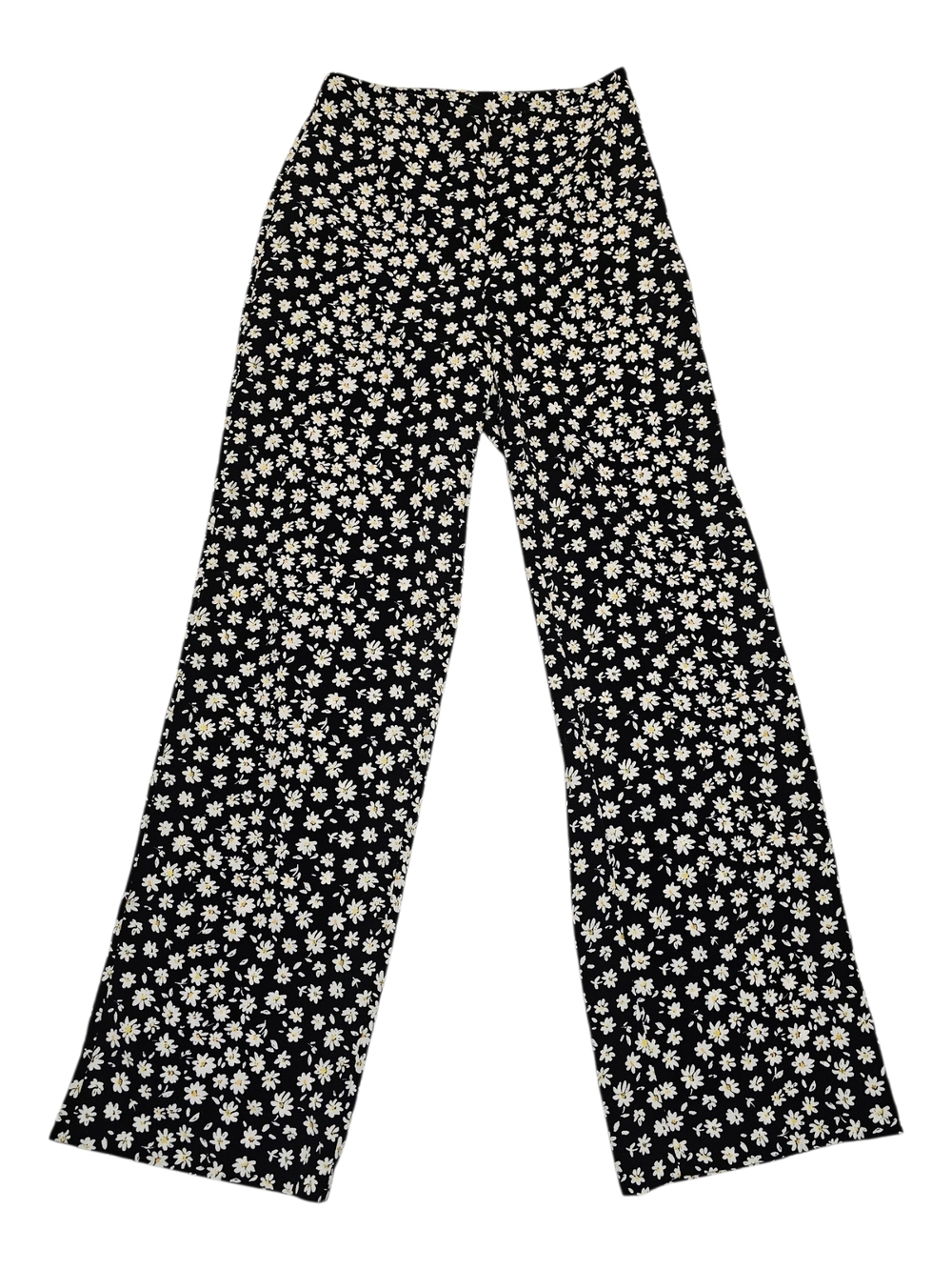 H&M Black Wide-Leg Pants with White Daisy Print